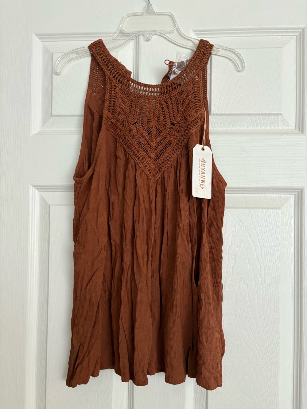 Shyanne Rust Brown Crochet Yoke Sleeveless Top